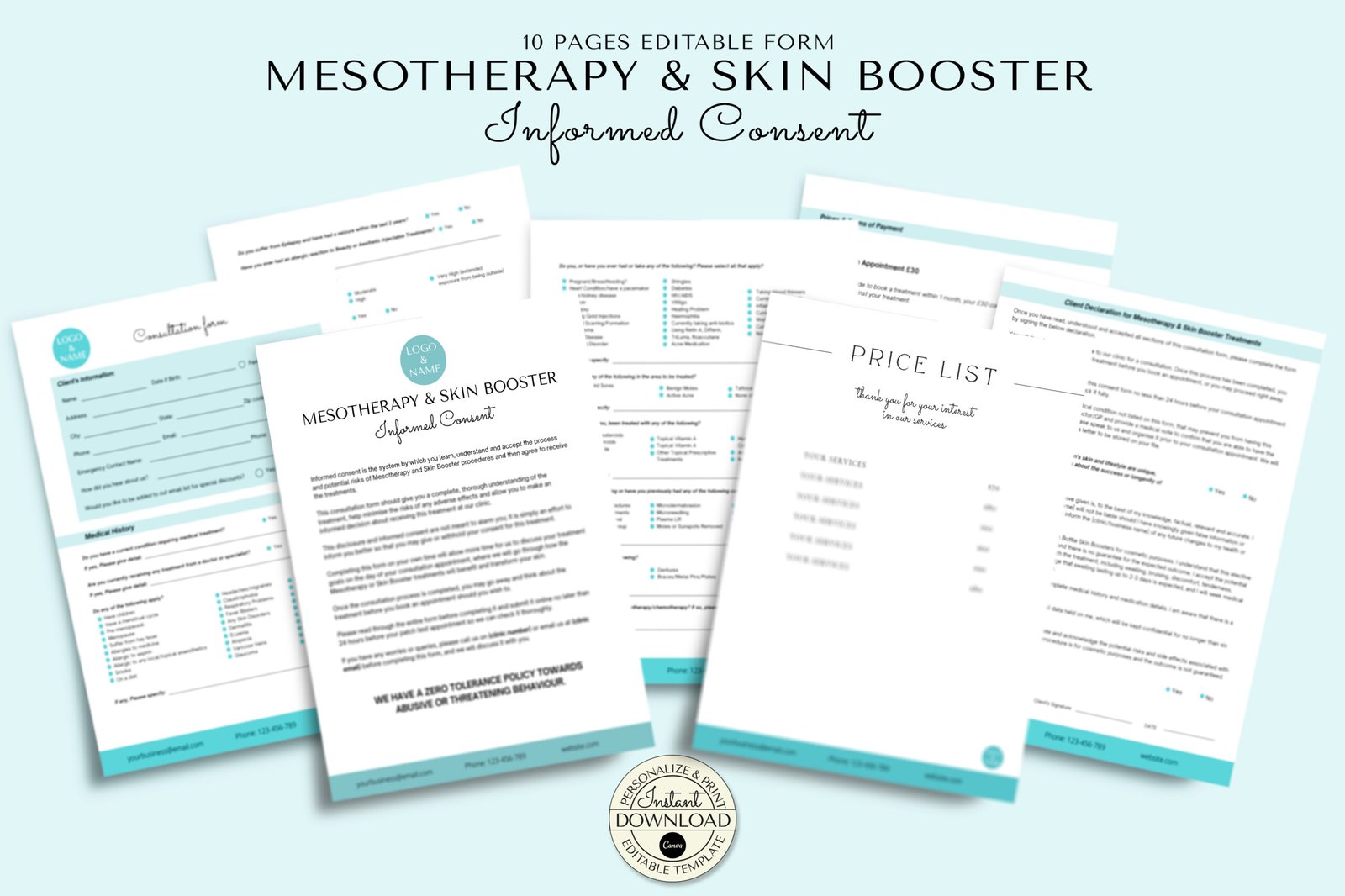 Editable Skin Boosters & Mesotherapy Consultation Forms Canva